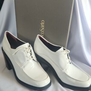 Franco Sarto Cream Lace-Up Block Heels